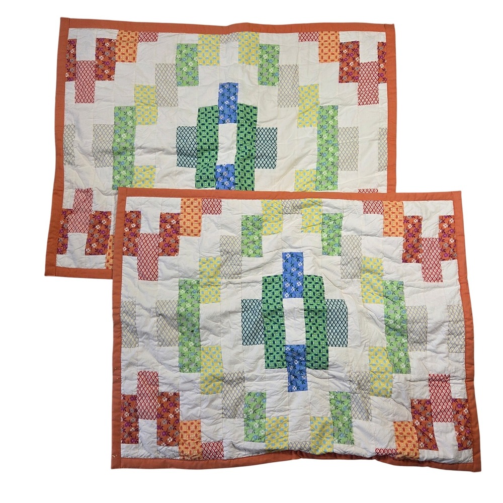 Garnet Hill Quilted Pillow Shams Standard Set 2 Patchwork Cotton Cottagecore
